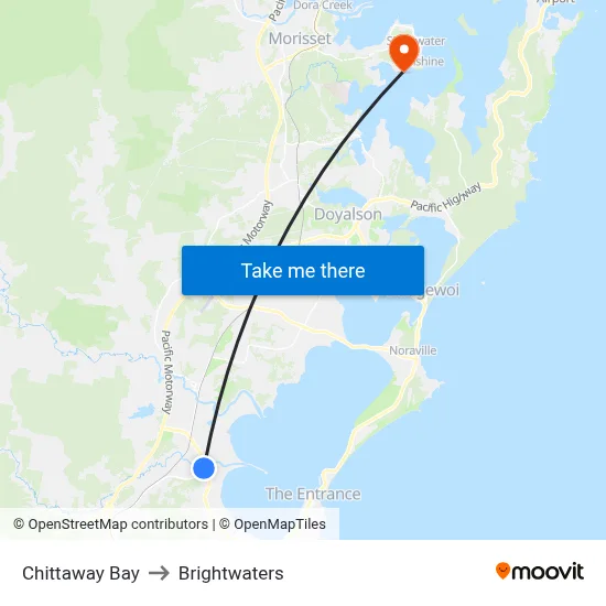 Chittaway Bay to Brightwaters map