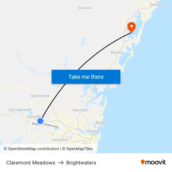 Claremont Meadows to Brightwaters map