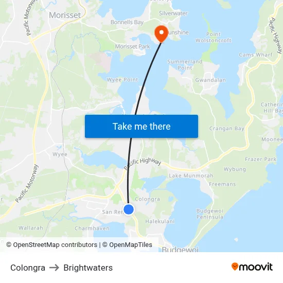 Colongra to Brightwaters map