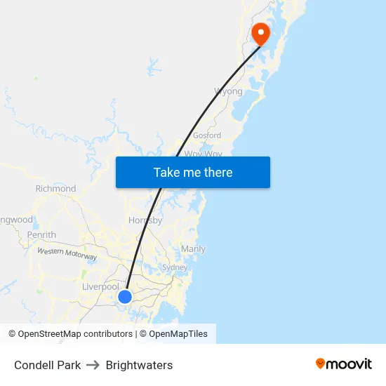Condell Park to Brightwaters map