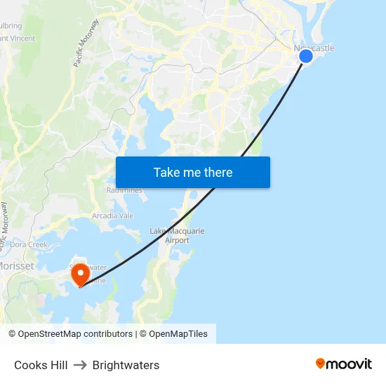 Cooks Hill to Brightwaters map