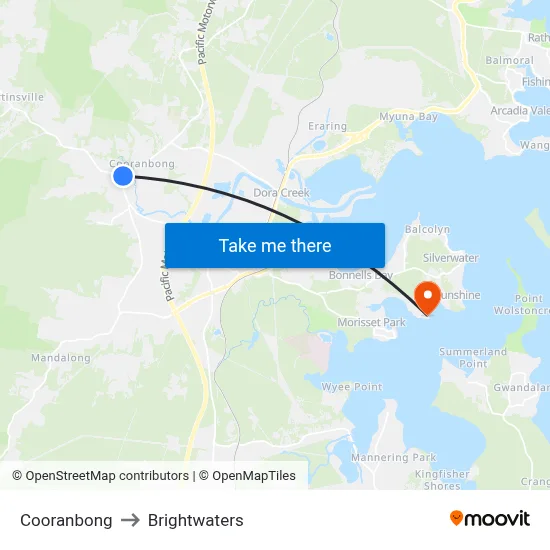 Cooranbong to Brightwaters map