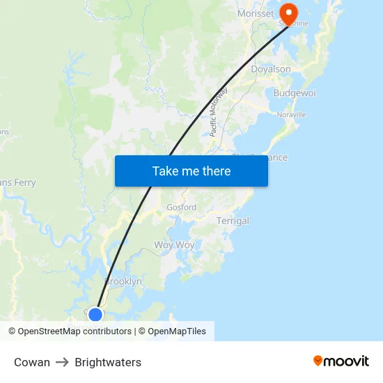 Cowan to Brightwaters map