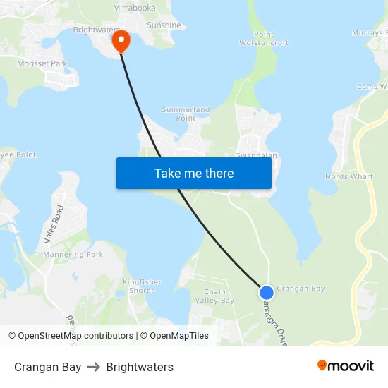 Crangan Bay to Brightwaters map