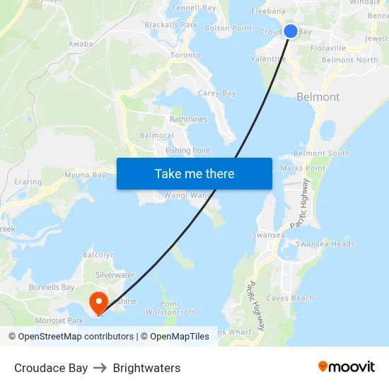Croudace Bay to Brightwaters map