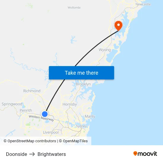 Doonside to Brightwaters map