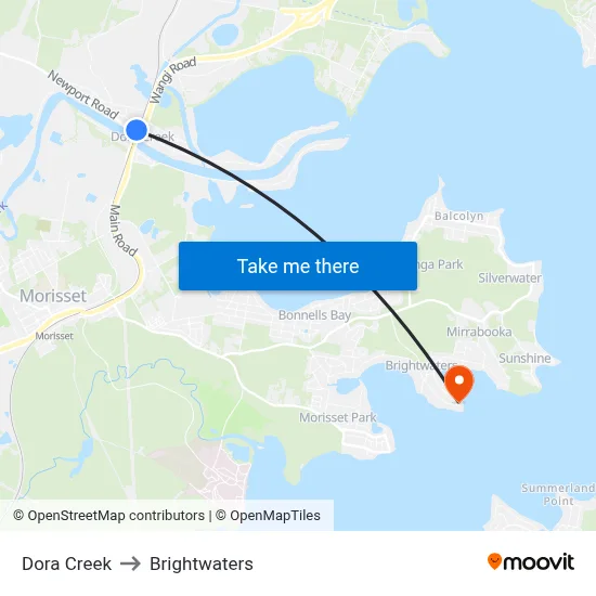 Dora Creek to Brightwaters map