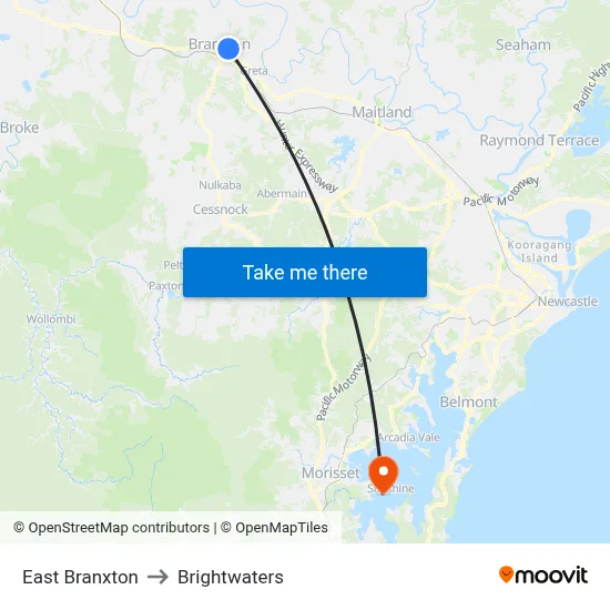 East Branxton to Brightwaters map