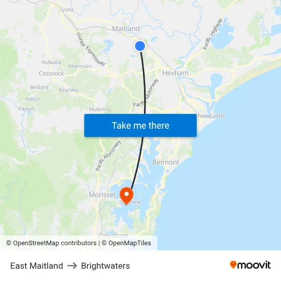 East Maitland to Brightwaters map