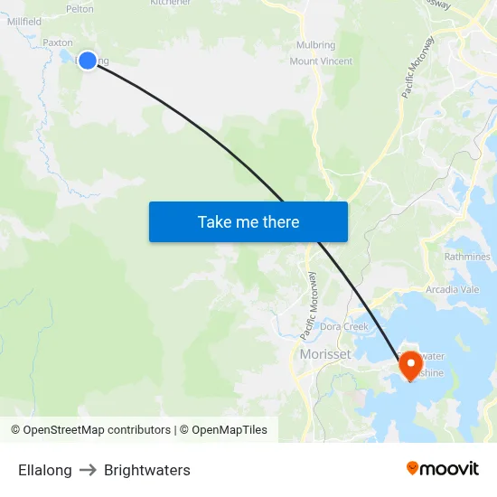 Ellalong to Brightwaters map