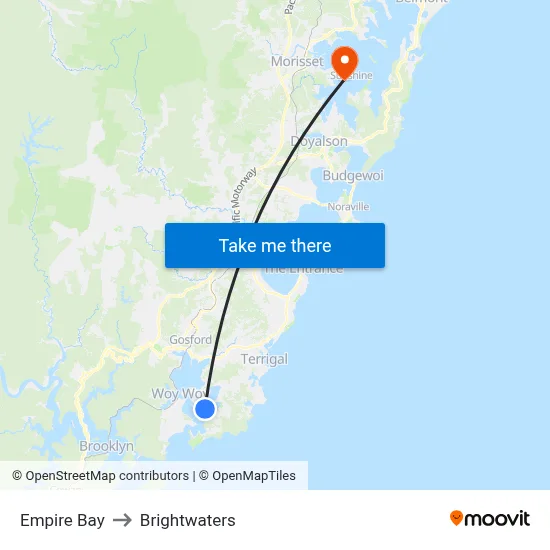 Empire Bay to Brightwaters map