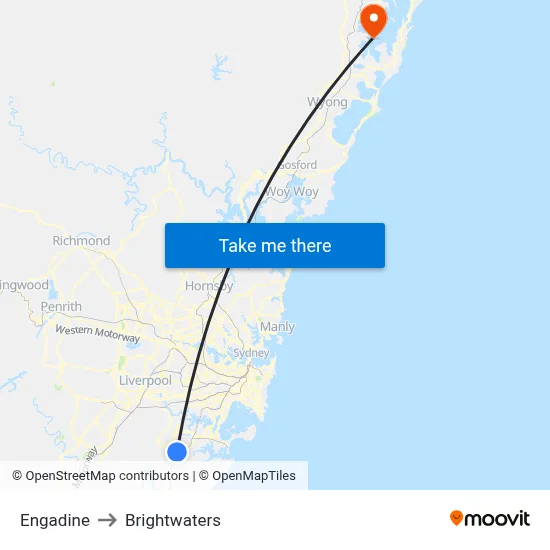 Engadine to Brightwaters map