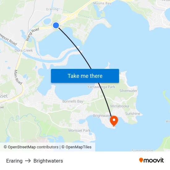 Eraring to Brightwaters map