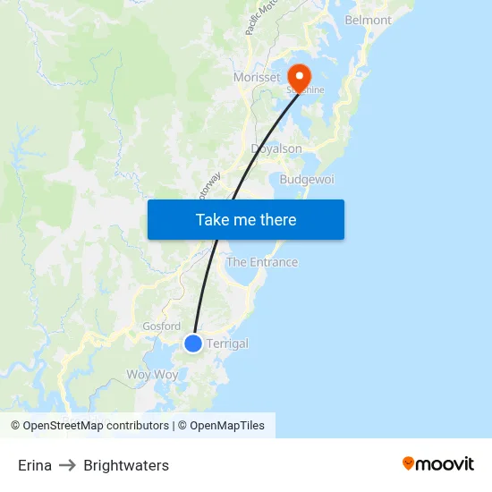 Erina to Brightwaters map