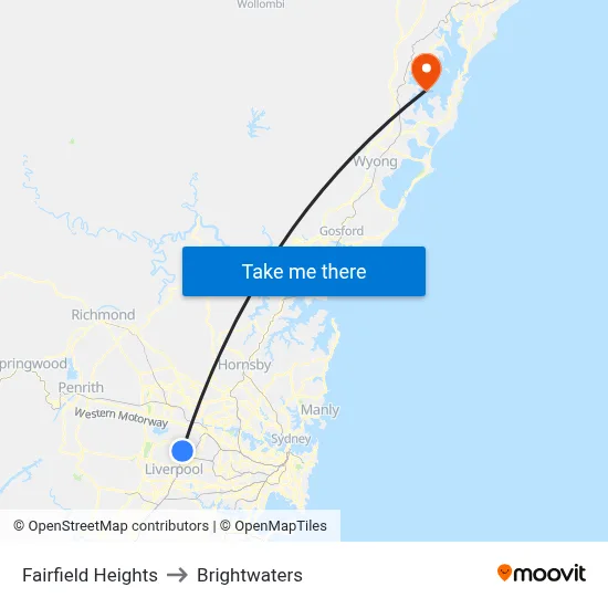 Fairfield Heights to Brightwaters map