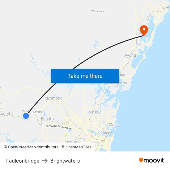 Faulconbridge to Brightwaters map
