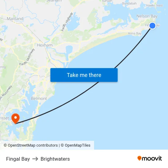 Fingal Bay to Brightwaters map