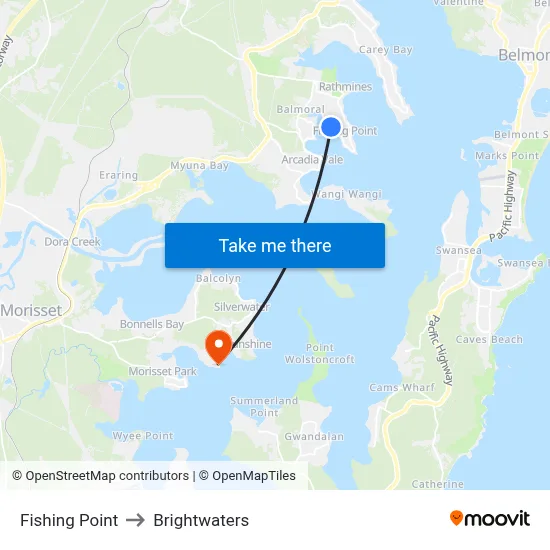 Fishing Point to Brightwaters map