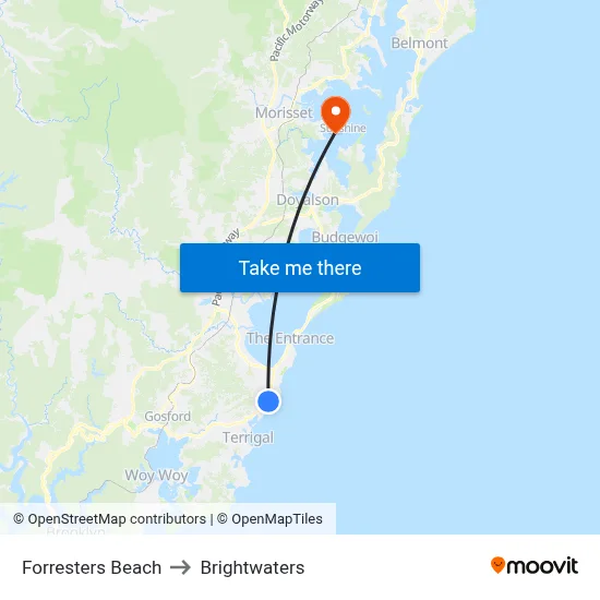 Forresters Beach to Brightwaters map