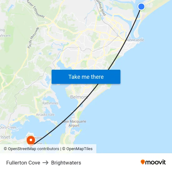 Fullerton Cove to Brightwaters map