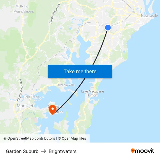 Garden Suburb to Brightwaters map