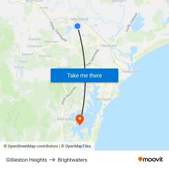 Gillieston Heights to Brightwaters map