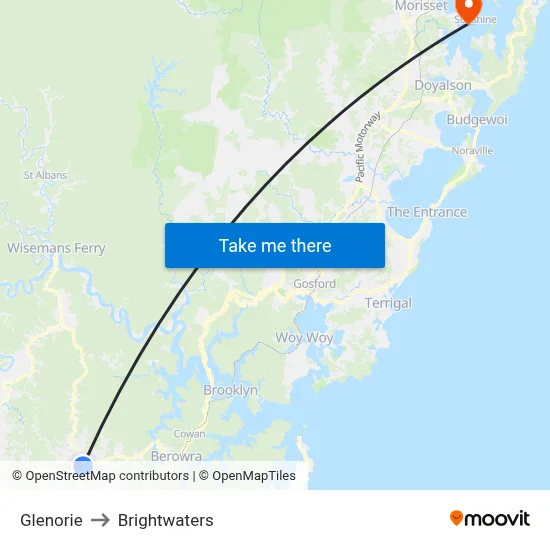 Glenorie to Brightwaters map