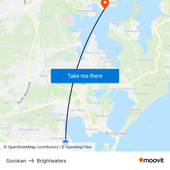 Gorokan to Brightwaters map