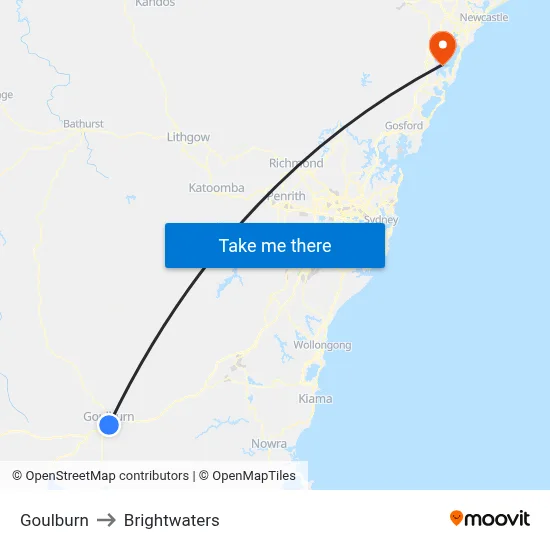 Goulburn to Brightwaters map