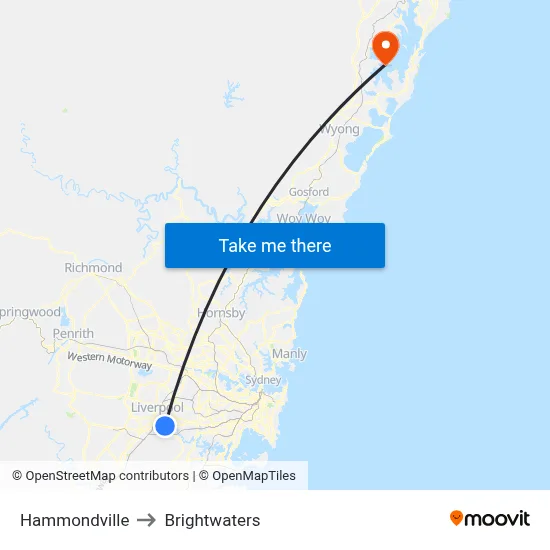Hammondville to Brightwaters map