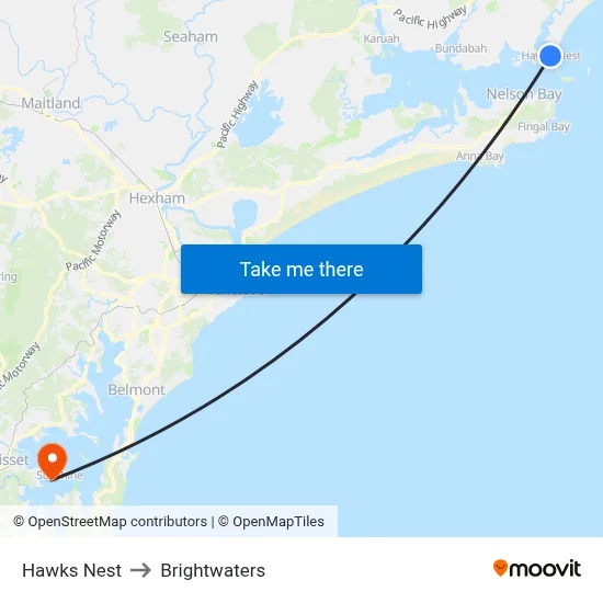 Hawks Nest to Brightwaters map