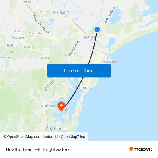 Heatherbrae to Brightwaters map