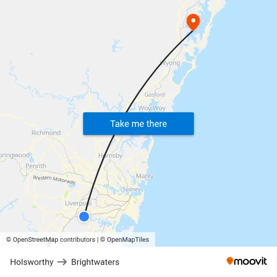 Holsworthy to Brightwaters map
