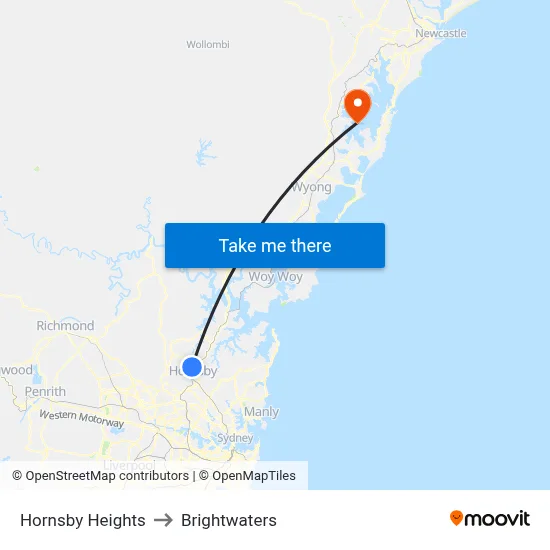 Hornsby Heights to Brightwaters map