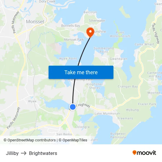 Jilliby to Brightwaters map