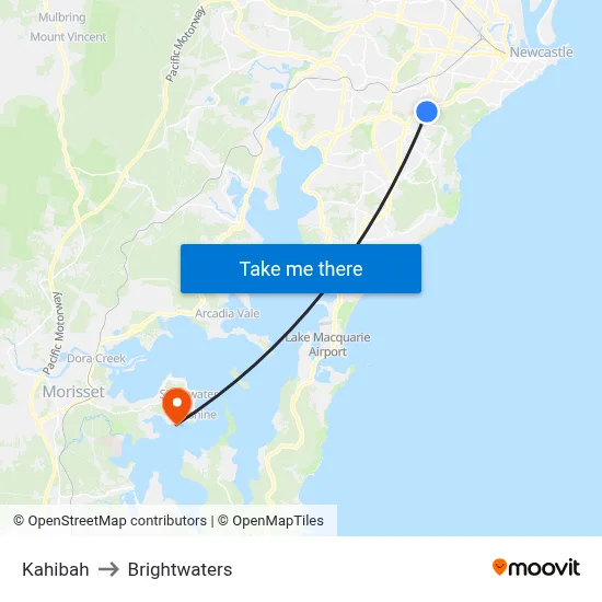 Kahibah to Brightwaters map