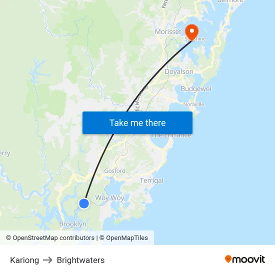 Kariong to Brightwaters map