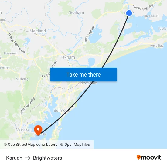 Karuah to Brightwaters map