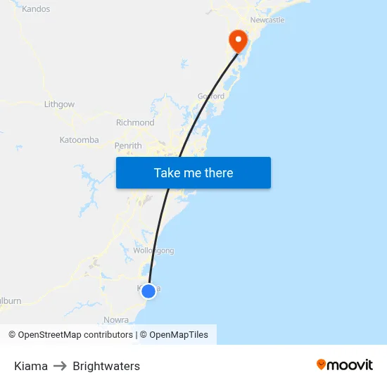 Kiama to Brightwaters map
