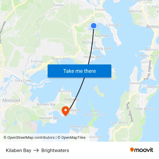 Kilaben Bay to Brightwaters map