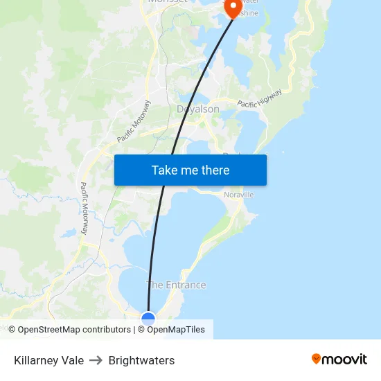 Killarney Vale to Brightwaters map