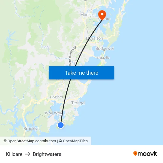 Killcare to Brightwaters map