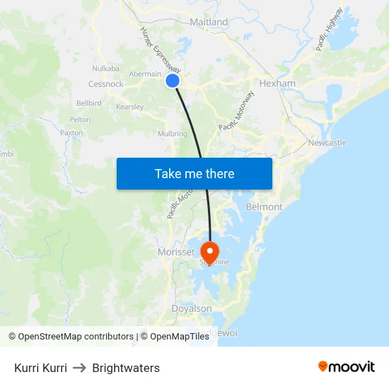 Kurri Kurri to Brightwaters map