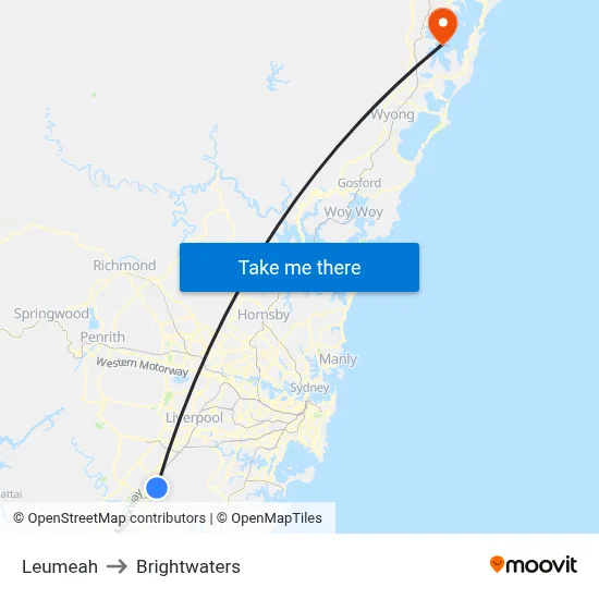 Leumeah to Brightwaters map