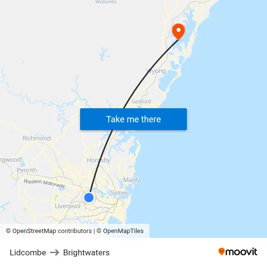 Lidcombe to Brightwaters map