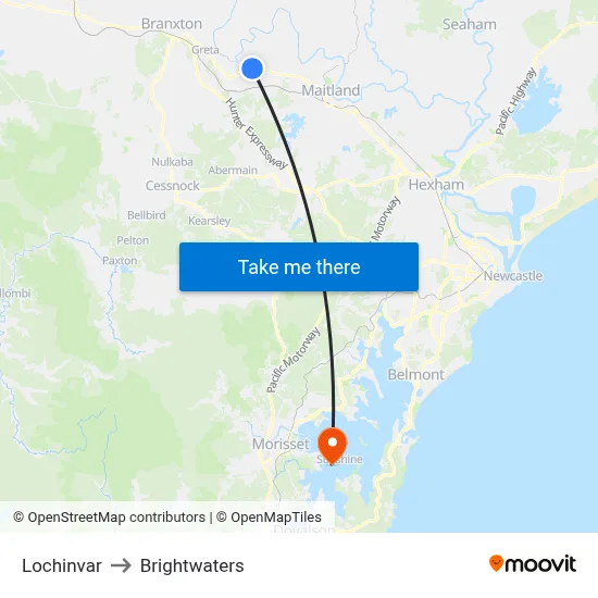Lochinvar to Brightwaters map