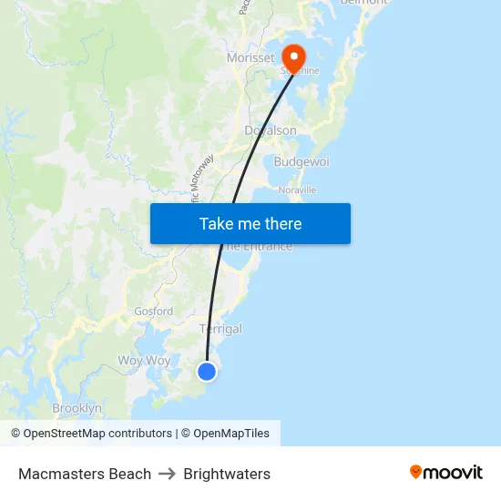 Macmasters Beach to Brightwaters map