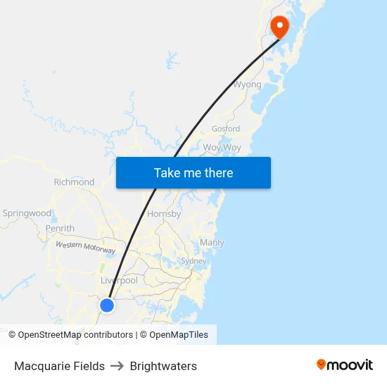 Macquarie Fields to Brightwaters map
