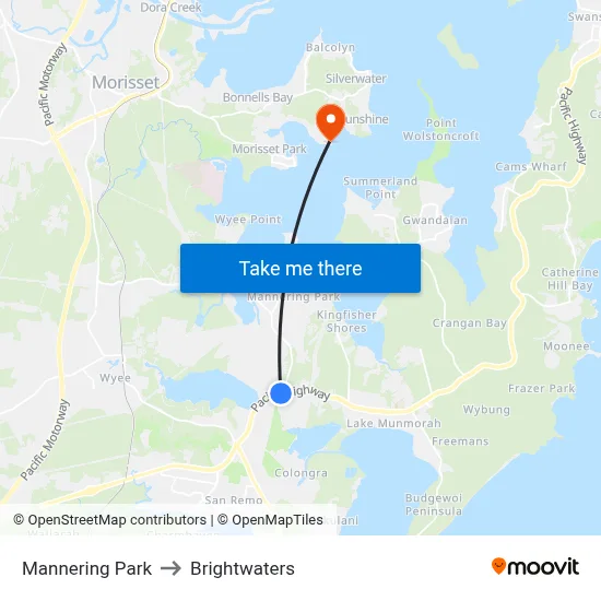 Mannering Park to Brightwaters map