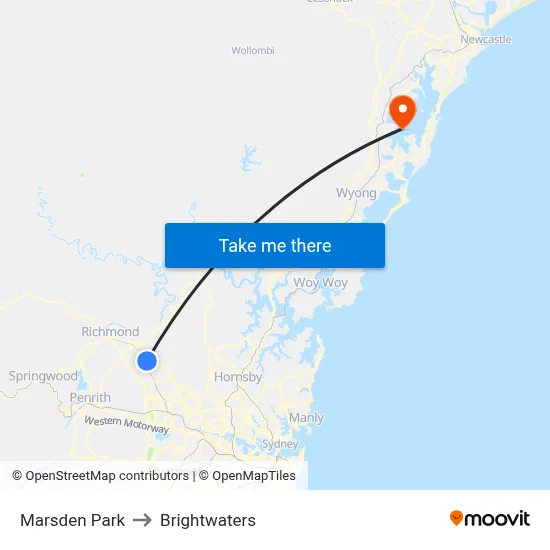 Marsden Park to Brightwaters map